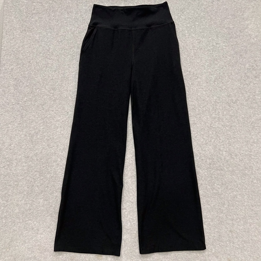 Beyond Yoga Black Spacedye Laid Back Wide Leg High Waisted Pant Size Medium